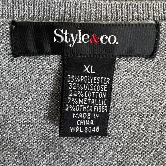 Style & Co Womens Sweater XL Gray Metallic Penguin Holiday Pullover Long Sleeve - Picture 5 of 6